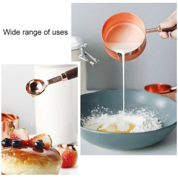 4 PCS / Set Measuring Spoon Walnut Handle Copper-Plated Kitchen Baking Tools Bartender Scale Measuring Set - Image 5