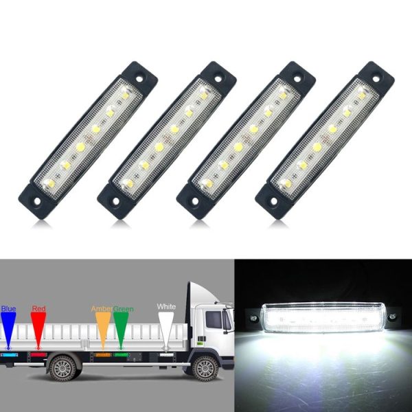 4 PCS 12V 6 SMD Auto Car Bus Truck Wagons External Side Marker Lights LED Trailer Indicator Light Rear Side Lamp (White)