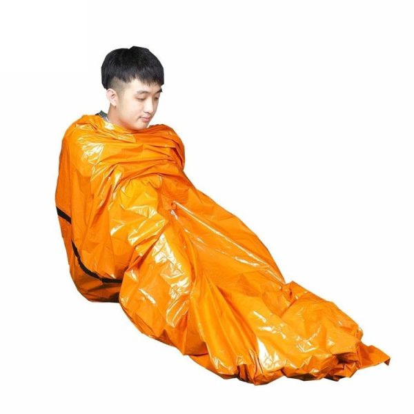 Outdoor Pe Sleeping Bag Disaster Relief & Cold Prevention Heat Insulation & Warmth Emergency Sleeping Bag (Orange)