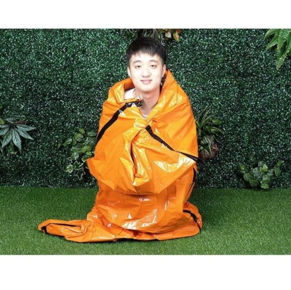 Outdoor Pe Sleeping Bag Disaster Relief & Cold Prevention Heat Insulation & Warmth Emergency Sleeping Bag (Orange) - Image 2