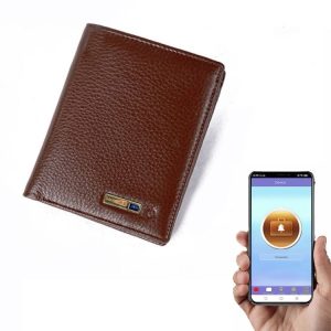 Vertical Wallet Smart Bluetooth Anti-Lost Anti-Theft Leather Bag, Style: Smart (Brown)