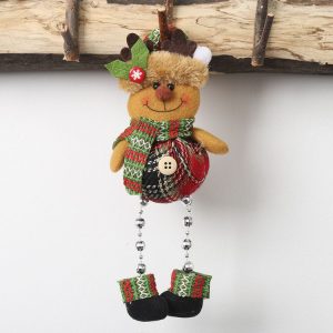 Christmas Plaid Cloth Beads Leg Pendants Christmas Window Decoration Cartoon Small Doll Ornaments (Elk)