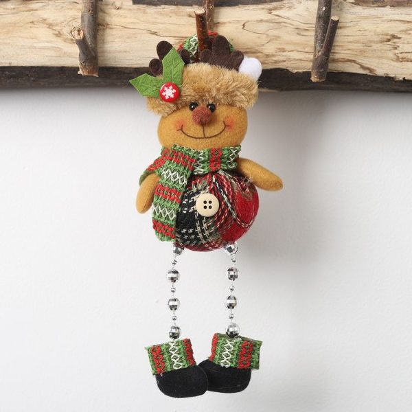 Christmas Plaid Cloth Beads Leg Pendants Christmas Window Decoration Cartoon Small Doll Ornaments (Elk)