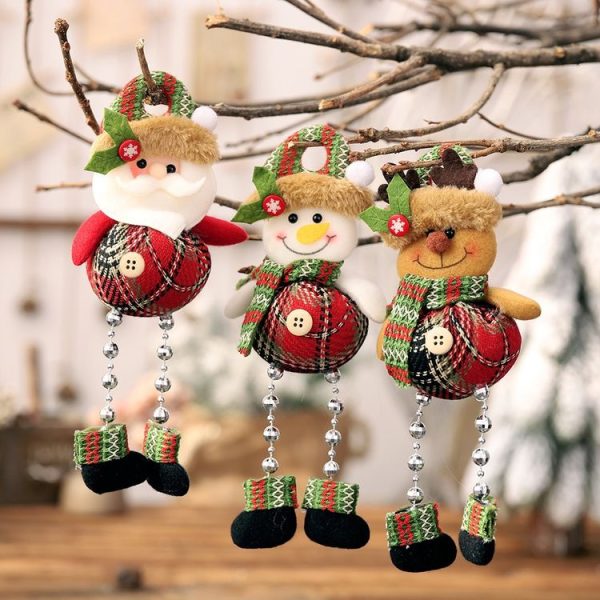 Christmas Plaid Cloth Beads Leg Pendants Christmas Window Decoration Cartoon Small Doll Ornaments (Elk) - Image 3