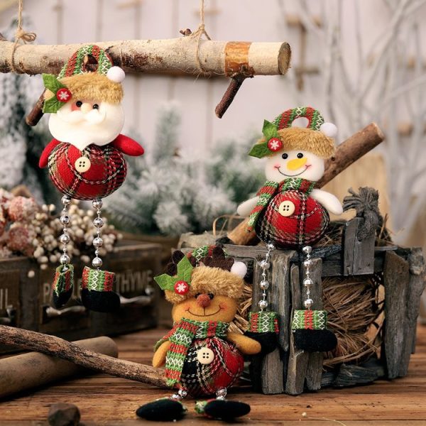 Christmas Plaid Cloth Beads Leg Pendants Christmas Window Decoration Cartoon Small Doll Ornaments (Elk) - Image 5