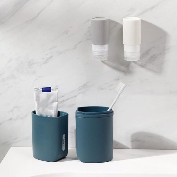 Portable Toothbrush Cups for Business Trips with Lid Creative Mouthwash Cup, Style: Without Sub-bottle (Dark Blue) - Image 3