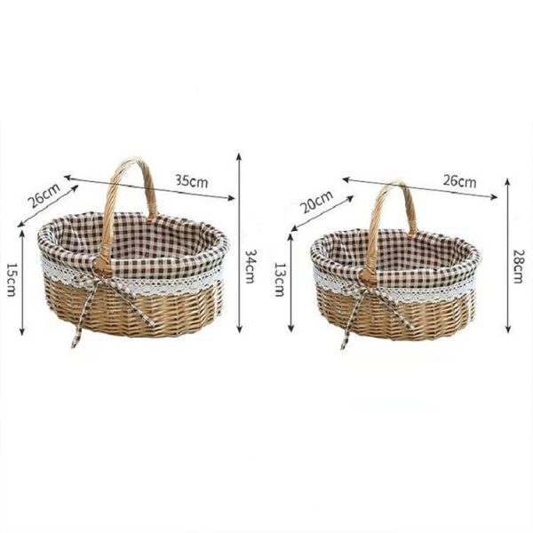 Hand-woven Picnic Basket Sackcloth Rattan Storage Basket, Specification: Small (Primary Color Red Check Cloth) - Image 2