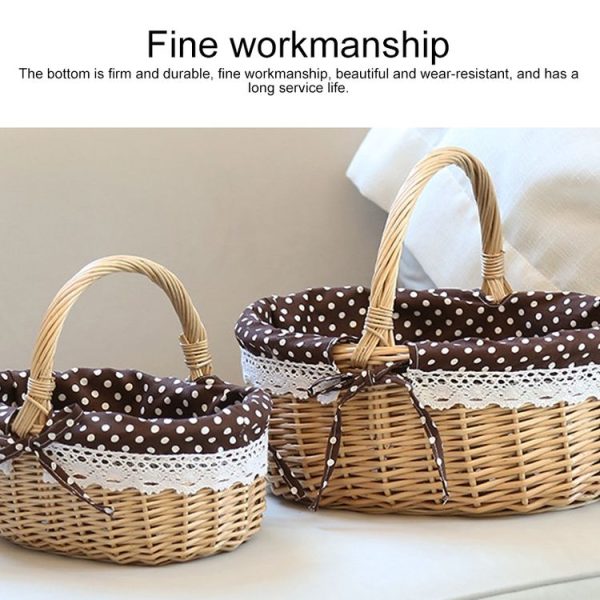 Hand-woven Picnic Basket Sackcloth Rattan Storage Basket, Specification: Small (Primary Color Red Check Cloth) - Image 5