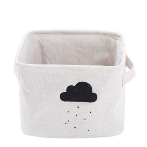 Cotton Linen Sundries Organizer Cartoon Cosmetic Case Toy Storage Barrel Storage Box Cloth Storage Basket (Cloud) - Image 2