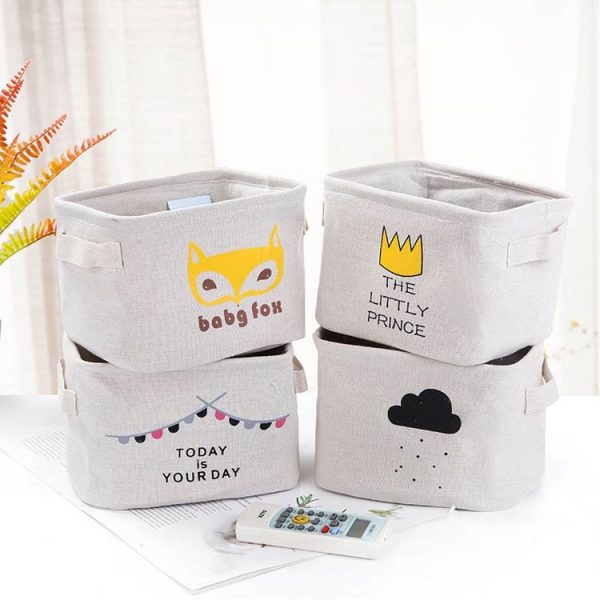 Cotton Linen Sundries Organizer Cartoon Cosmetic Case Toy Storage Barrel Storage Box Cloth Storage Basket (Cloud) - Image 4