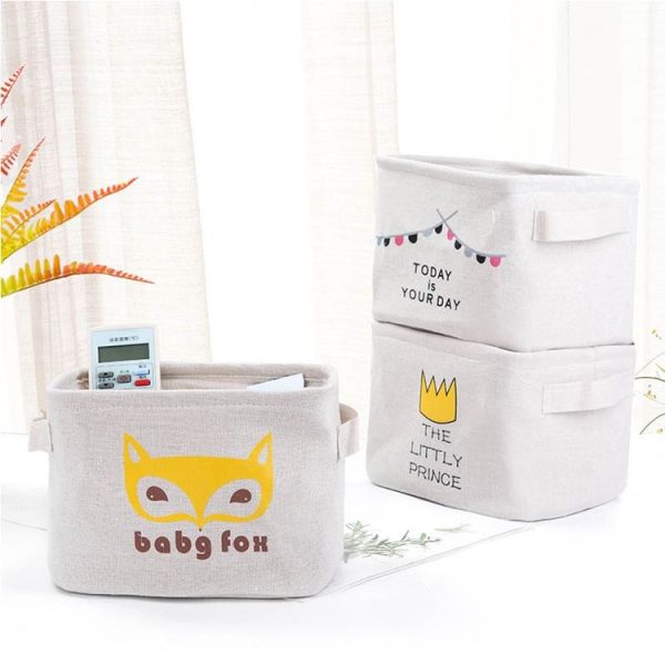 Cotton Linen Sundries Organizer Cartoon Cosmetic Case Toy Storage Barrel Storage Box Cloth Storage Basket (Cloud) - Image 5