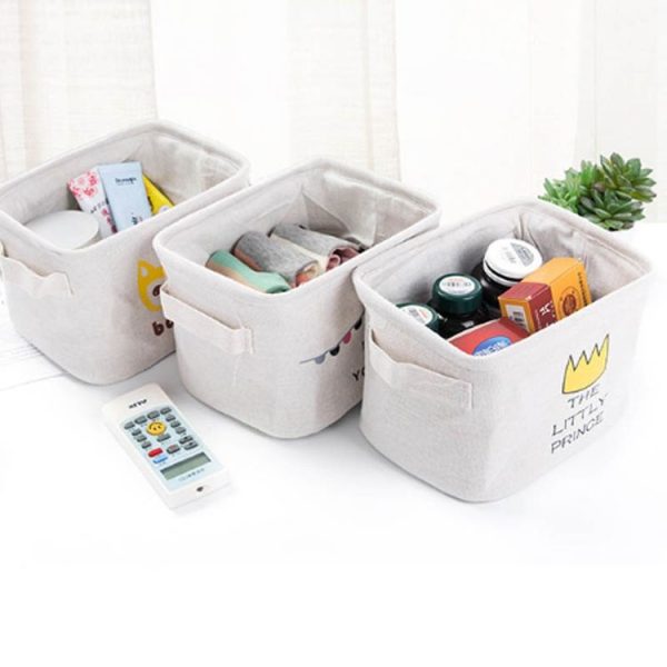 Cotton Linen Sundries Organizer Cartoon Cosmetic Case Toy Storage Barrel Storage Box Cloth Storage Basket (Cloud) - Image 6