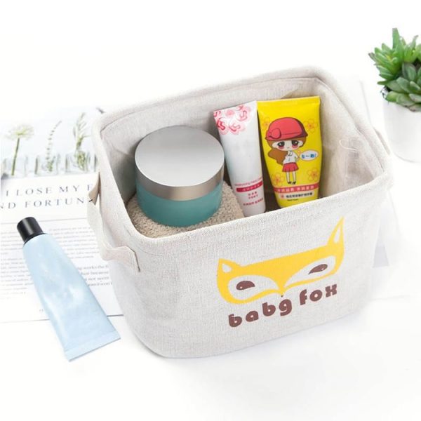 Cotton Linen Sundries Organizer Cartoon Cosmetic Case Toy Storage Barrel Storage Box Cloth Storage Basket (Cloud) - Image 7