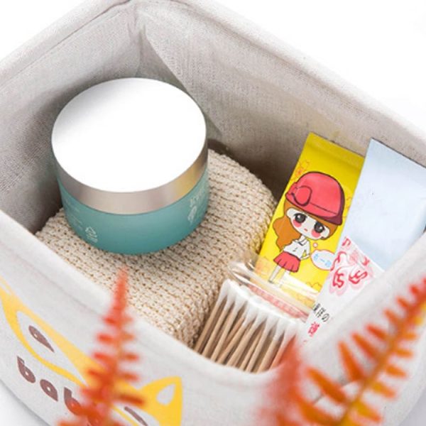 Cotton Linen Sundries Organizer Cartoon Cosmetic Case Toy Storage Barrel Storage Box Cloth Storage Basket (Cloud) - Image 8