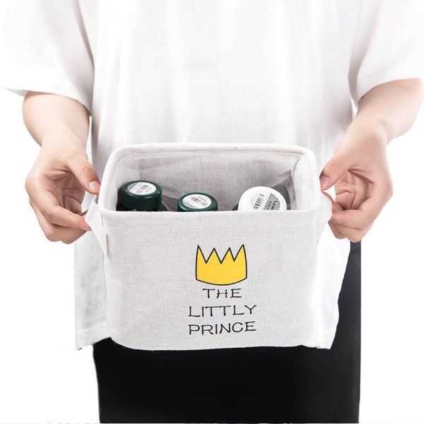 Cotton Linen Sundries Organizer Cartoon Cosmetic Case Toy Storage Barrel Storage Box Cloth Storage Basket (Cloud) - Image 9