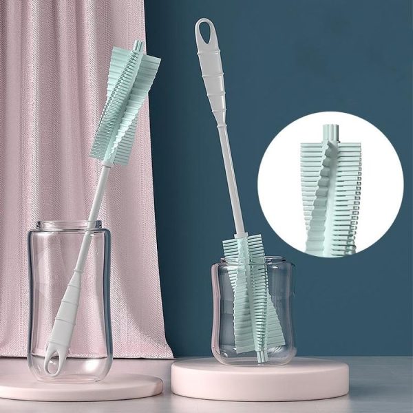 Silicone Baby Bottle Long Handle Cup Cleaning Brush 360 Degree Rotating Bottle Brush (Pink) - Image 3