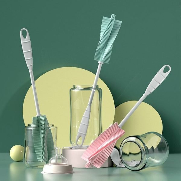 Silicone Baby Bottle Long Handle Cup Cleaning Brush 360 Degree Rotating Bottle Brush (Pink) - Image 4