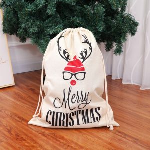 Large Printed Linen Backpack Christmas Gift Bag Candy Bag (B Type)