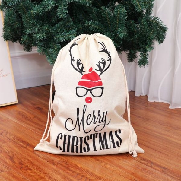 Large Printed Linen Backpack Christmas Gift Bag Candy Bag (B Type)