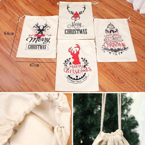 Large Printed Linen Backpack Christmas Gift Bag Candy Bag (B Type) - Image 4