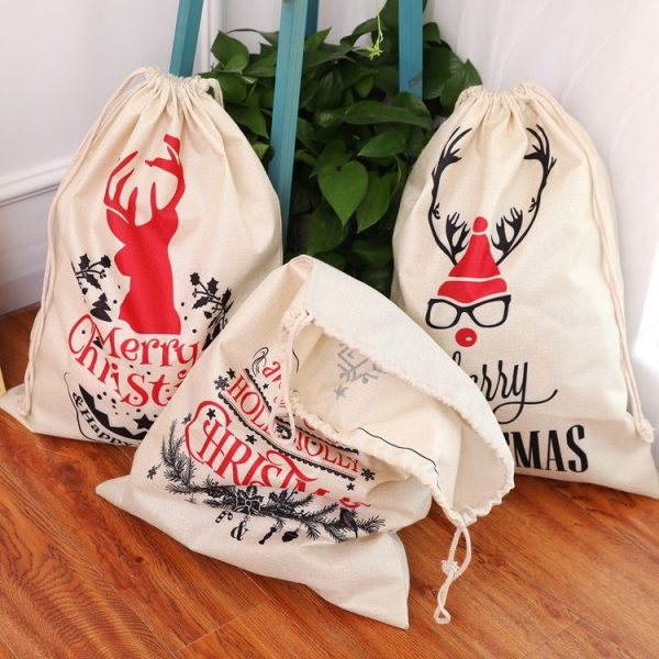 Large Printed Linen Backpack Christmas Gift Bag Candy Bag (B Type) - Image 5