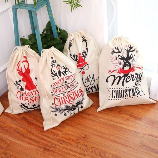 Large Printed Linen Backpack Christmas Gift Bag Candy Bag (B Type) - Image 6