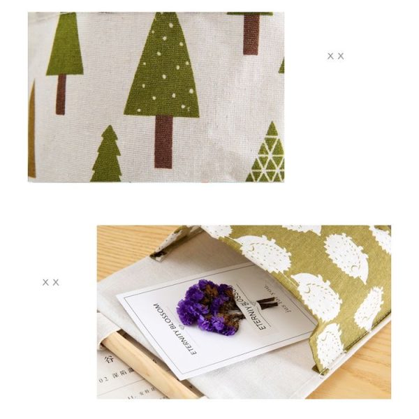 Printing Pattern Cotton Linen Hanging Storage Bag 3 Pockets Wall Mounted Wardrobe Hang Bag Wall Pouch (Tree) - Image 5
