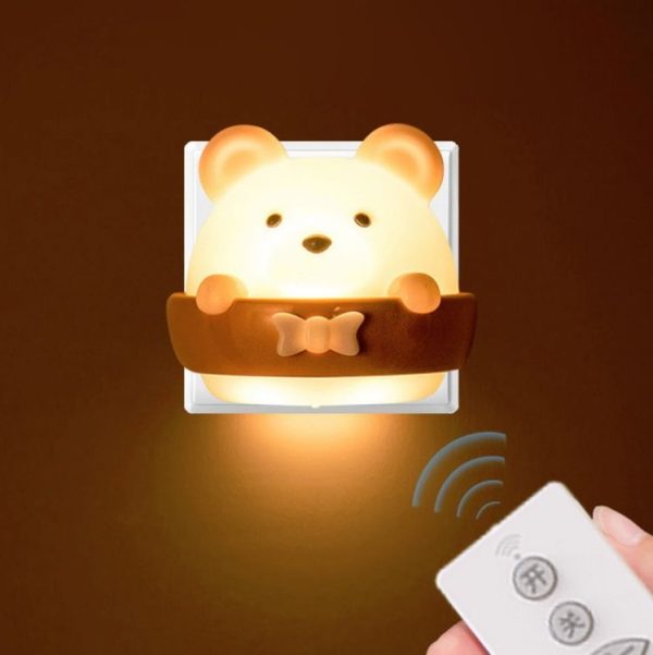 Bear Remote Control Night Light Bedside Eye Protection Wall Lamp with 3 Light Modes, Style: CN Plug