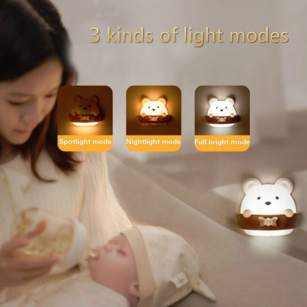 Bear Remote Control Night Light Bedside Eye Protection Wall Lamp with 3 Light Modes, Style: CN Plug - Image 6