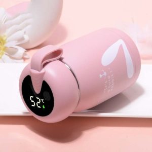 Cartoon Thermos Mug Intelligent Temperature Measurement Color Change Display Temperature Water Cup Couple Children Student Cup, Capacity: 320ml (Pink)