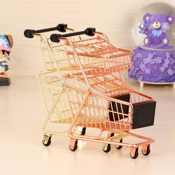 Double-Decker Mini Trolley Ornaments Children Toys Simulation Shopping Cart (Gold) - Image 2
