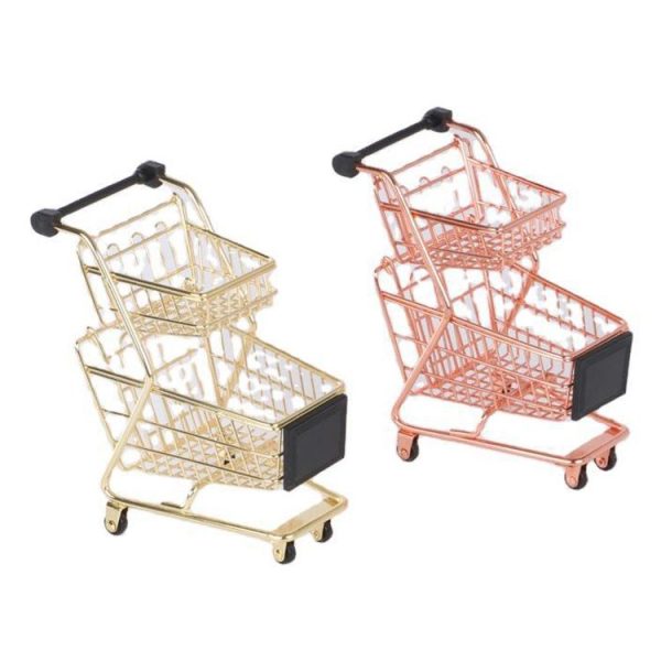 Double-Decker Mini Trolley Ornaments Children Toys Simulation Shopping Cart (Gold) - Image 3