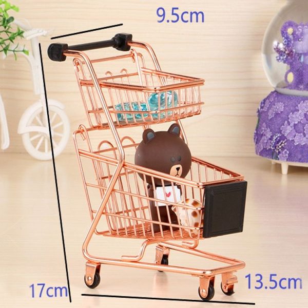 Double-Decker Mini Trolley Ornaments Children Toys Simulation Shopping Cart (Gold) - Image 4