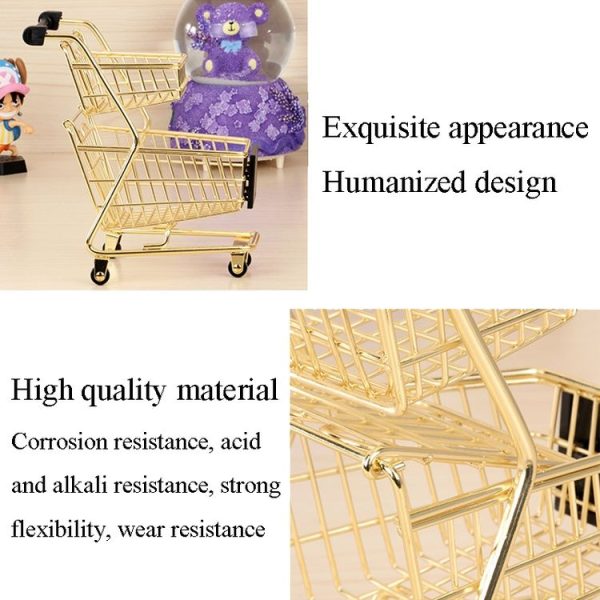 Double-Decker Mini Trolley Ornaments Children Toys Simulation Shopping Cart (Gold) - Image 5