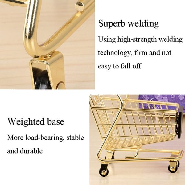 Double-Decker Mini Trolley Ornaments Children Toys Simulation Shopping Cart (Gold) - Image 6