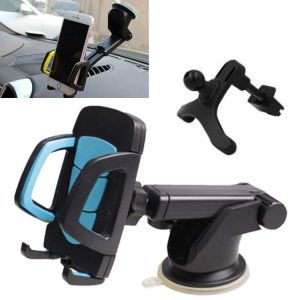 Car Phone Holder Car Air Outlet Mobile Phone Holder Suction Cup Navigation Instrument Panel General, Style: 3 in 1 (Blue)