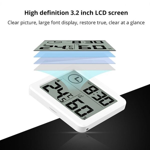 Multifunction Automatic Electronic Temperature and Humidity Monitor Clock with 3.2 inch Large LCD Screen - Image 3