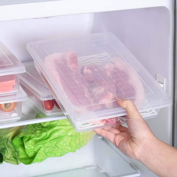 Kitchen Refrigerator Drainable Fresh-Keeping Box Food Plastic Sealed Freezer Storage Box Fish Fresh Box, Size: Small - Image 3