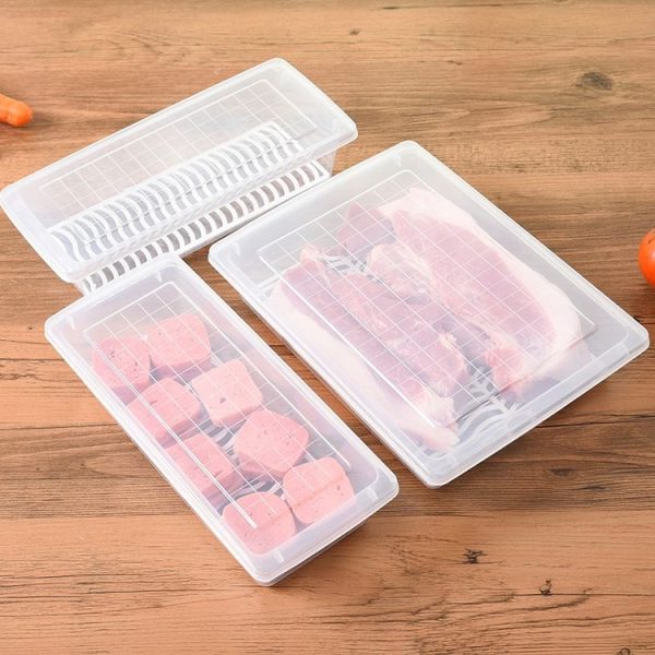 Kitchen Refrigerator Drainable Fresh-Keeping Box Food Plastic Sealed Freezer Storage Box Fish Fresh Box, Size: Small - Image 4