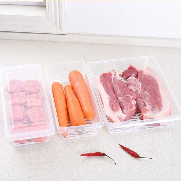 Kitchen Refrigerator Drainable Fresh-Keeping Box Food Plastic Sealed Freezer Storage Box Fish Fresh Box, Size: Small - Image 5