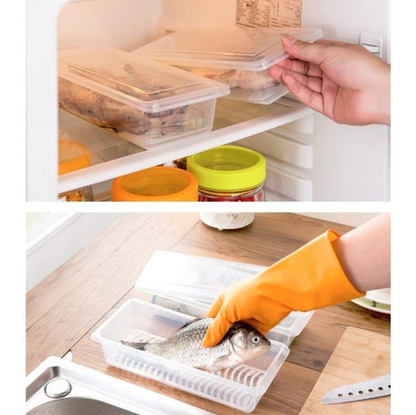 Kitchen Refrigerator Drainable Fresh-Keeping Box Food Plastic Sealed Freezer Storage Box Fish Fresh Box, Size: Small - Image 6