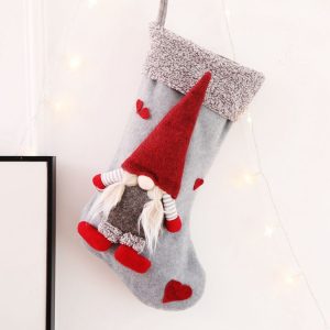 Christmas Ornaments Three-Dimensional Faceless Doll Christmas Stocking Christmas Gift Candy Bag (Gray)