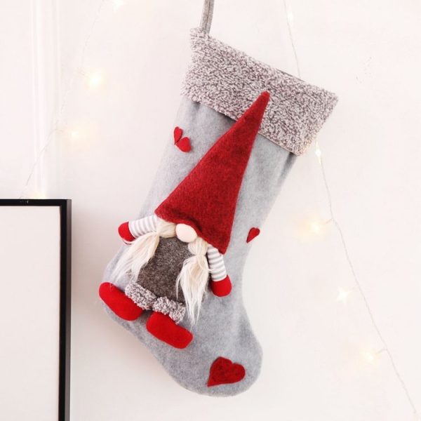 Christmas Ornaments Three-Dimensional Faceless Doll Christmas Stocking Christmas Gift Candy Bag (Gray)
