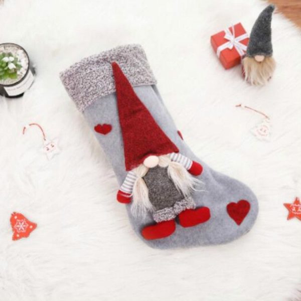 Christmas Ornaments Three-Dimensional Faceless Doll Christmas Stocking Christmas Gift Candy Bag (Gray) - Image 2