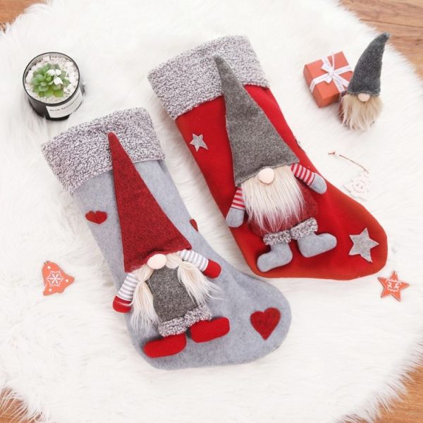 Christmas Ornaments Three-Dimensional Faceless Doll Christmas Stocking Christmas Gift Candy Bag (Gray) - Image 6