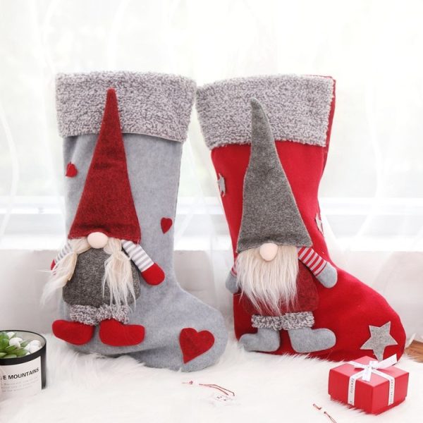 Christmas Ornaments Three-Dimensional Faceless Doll Christmas Stocking Christmas Gift Candy Bag (Gray) - Image 7