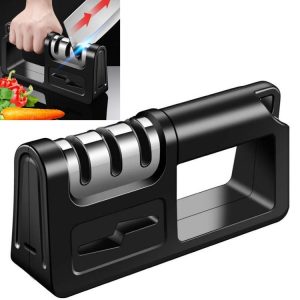 Three-Stage Kitchen Sharpener Multi-Function Kitchen Knife Scissors Sharpening Stone, Specification: Diamond Cutter Head, Color: Black