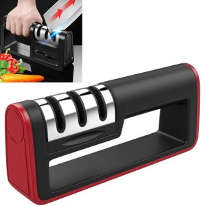Three-Stage Kitchen Sharpener Multi-Function Kitchen Knife Sharpening Stone, Specification: Ordinary Cutter Head, Color: Red+Black