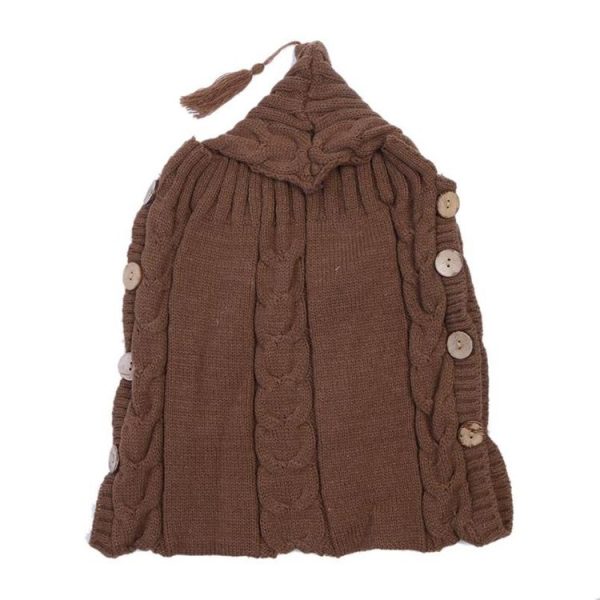 Children Sweater Wooden Button Tassel Hat Baby Hooded Sleeping Bag, Size: One Size (Brown) - Image 2