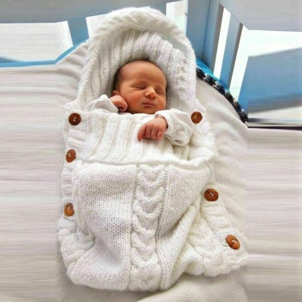 Children Sweater Wooden Button Tassel Hat Baby Hooded Sleeping Bag, Size: One Size (Brown) - Image 6